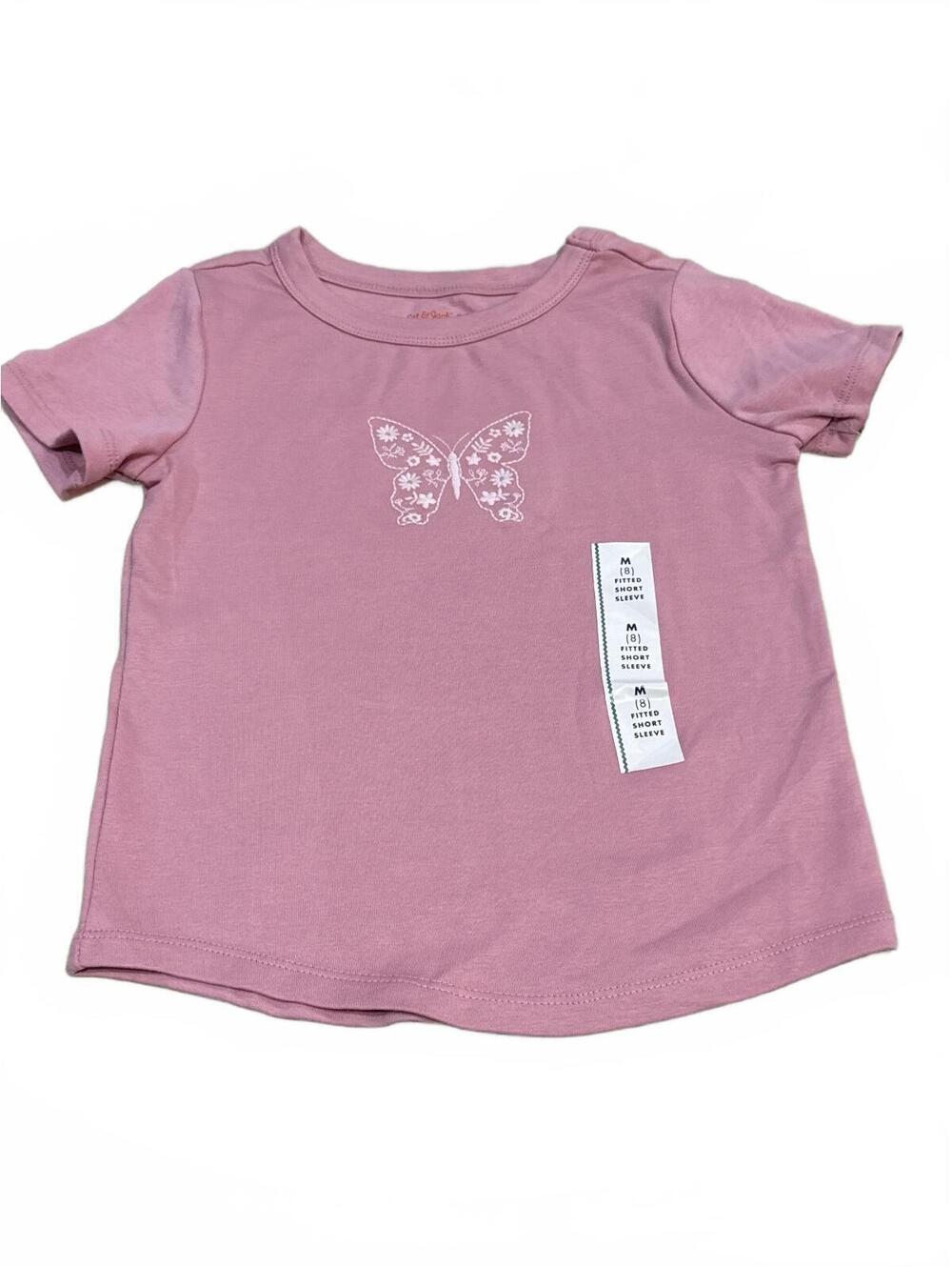 Cat & Jack Girls Pink Floral Butterfly Fitted T-Shirt Size M 8 NWT